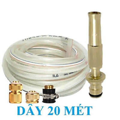 Bộ dây vòi xịt nước rửa xe, tưới cây . tăng áp 3 lần, loại 20m 206587 đầu đồng,cút đồng+tặng mở chai