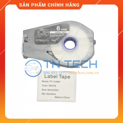Nhãn in CANON PT-1106W - Chữ đen nền trắng 6MM x 30M - Dùng cho máy in ống CANON [Hàng nhập khẩu]