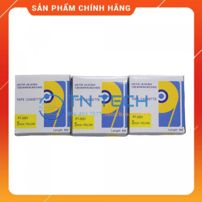 Nhãn in MAX PT-305Y - Chữ đen nền vàng 5MM x 8M - Dùng cho máy in ống MAX [Hàng nhập khẩu]
