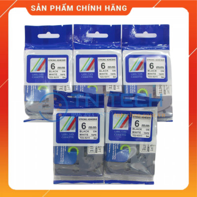 Nhãn In TZ2-S211 - Đen nền trắng 6mm x 8m - Dùng cho máy in BROTHER - AIMO - PUTY [Hàng nhập khẩu]