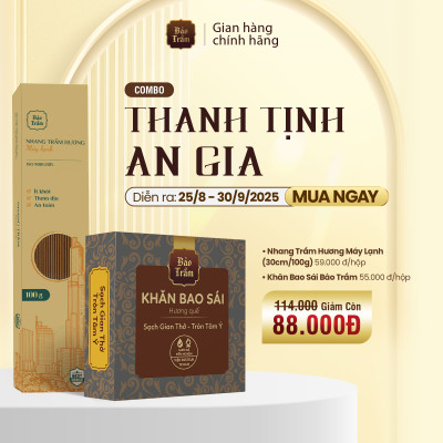 Combo Thanh Tịnh An Gia – Nhang Trầm Hương Máy Lạnh 30cm 100g + Khăn Bao Sái Bảo Trầm