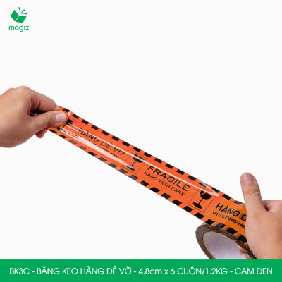 BK3C - Băng keo HÀNG DỄ VỠ màu cam đen khổ 4.8 cm - Băng dính niêm phong - 12 cuộn
