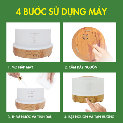 Combo 3 Chai Tinh Dầu TOKI MORI Sả Chanh + Cam Ngọt + Bạc Hà kèm Máy Xông Tinh Dầu/Máy Khuếch Tán Hình Trụ Vân Gỗ Đèn Led Có Remote Điều Khiển Từ Xa