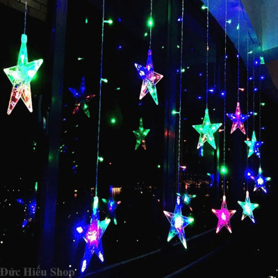 Đèn LED Nháy Thả Mành Hình Ngôi Sao - Dây Đèn LED Rèm Ngôi Sao dài 3M Nhiều Chế Độ Nháy