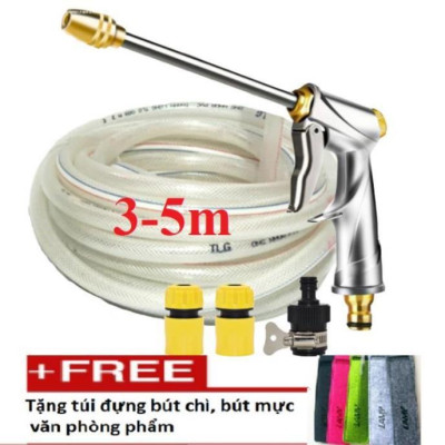  Bộ dây vòi xịt nước rửa xe,tưới cây .tăng áp 3 lần,loại 3m,5m 206701-3 đầu đồng,cút,nối nhựa đ+ tặng túi đựng bút