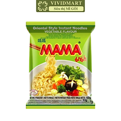 MAMA - Mì Mama gói nhỏ hương vị Chay rau củ, Mì ăn liền Mama, Mì Thái Lan vị Chay rau củ (60g/gói)