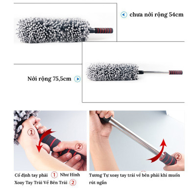 Chổi lau quét bụi ô tô, xe máy, cây chổi tròn - dẹt cán dài quét dọn vệ sinh nội thất xe hơi,xe tải,bàn ghế sofa cao cấp