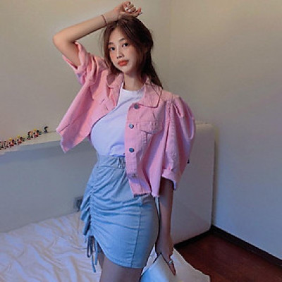 Áo thời trang denim nữ tay bồng thời trang Hàn Quốc