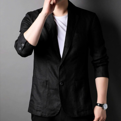 Áo khoác blazer nam cao cấp, phong cách Hàn quốc, có 2 túi, chất liệu linen xịn mịn
