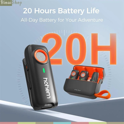 Hohem MIC-01 - Micro Cài Áo Không Dây 2.4GHz, Khử Tiếng Ồn DSP Sử Dụng Cho Điện Thoại, Pin 20 Giờ, Hỗ Trợ Thẻ Nhớ, Phạm Vi Thu 100m- Hàng chính hãng