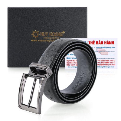 HC4448-49-50-51 - Thắt lưng nam da đà điểu Huy Hoàng da hột 3,5P đầu kim màu đen, nâu đất, vàng bò, nâu đỏ