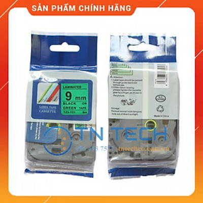 Nhãn In Tz2-721 - Đen nền xanh lá 9mm x 8m - Dùng cho máy in BROTHER - AIMO - PUTY [Hàng nhập khẩu]