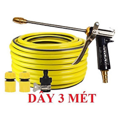 Bộ dây vòi xịt nước rửa xe,tưới cây .tăng áp 3 lần, loại 3m,5m 206318 đầu đồng,cút,nối nhựa đen+ tặng móc khoá