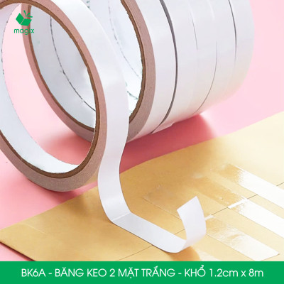 BK6A - 12 cuộn băng keo 2 mặt siêu dính - Khổ 1.2cm x 8m - Băng dính 2 mặt, băng keo hai mặt