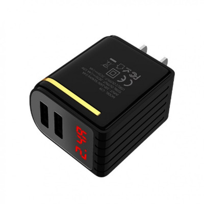 Cốc sạc nhanh 2 cổng Hoco C39 US - củ sạc cao cấp màn hình LCD hiển thị điệp áp - hàng chính hãng
