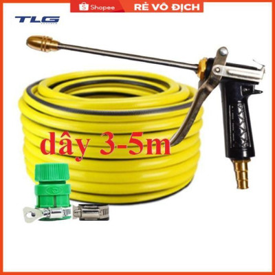 Bộ dây vòi xịt nước rửa xe, tưới cây . tăng áp 3 lần, loại 3m, 5m 206318E đầu đồng, đai, nối, d.vàng