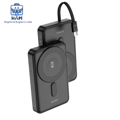 Sạc dự phòng hàng chính hãng WiWU Elite 5-in-1 Wi-P056: Tích hợp cáp C, L, sạc không dây từ tính kiêm giá đỡ