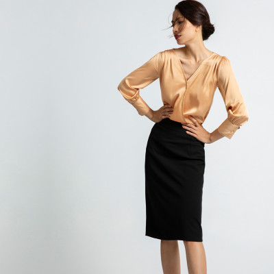 Áo Đắp Vạt Áo Kiểu Nữ Cao Cấp Thời trang thiết kế Hity TOP100 (Nghệ Tây Saffron)