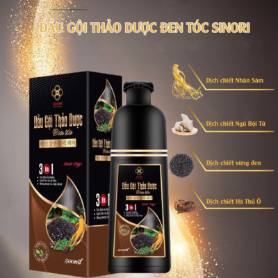 Dầu Gội Nhuộm Đen / Nâu Tóc SINORI Thảo Dược Chai 500 ml, Phủ Bạc Chiết Suất Từ Nhân Sâm, Hà Thủ Ô, Ngũ Bội Tử, Trắc Bạch Diệp, Vừng Đen Và Gừng, Hoàn Toàn Từ Thiên Nhiên