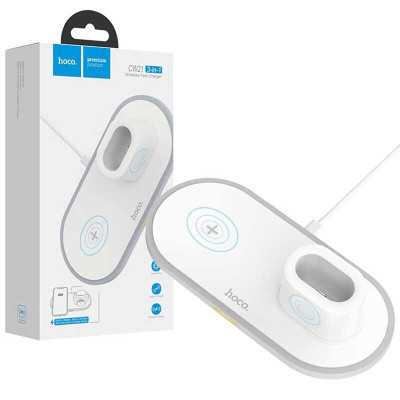 Đế sạc không dây  Hoco CW21 max 10W sạc nhanh Qi đa năng 3 in 1 dành cho IP  Apple Watch và tai nghe- hàng chính hãng