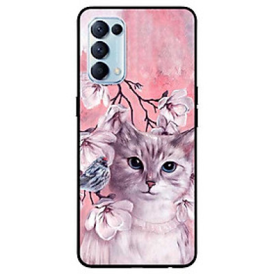 Ốp lưng dành cho Oppo Reno 5 mẫu Mèo Và Chim Hồng