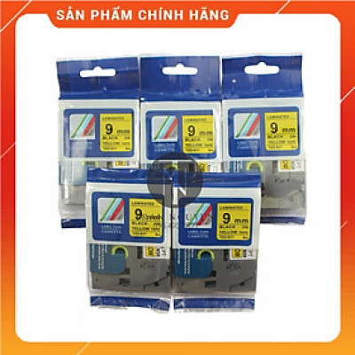 [Combo 5 hộp] Nhãn In đa lớp Tz2-621 - Đen nền vàng 9mm x 8m - Hàng nhập khẩu