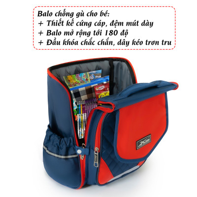 Balo Chống Gù Bé Trai Xbags Xb 3106, Balo Học SInh Tiểu Học Chống Tia UV, ít phai màu