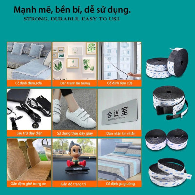25mmx1m Miếng dán xé, băng dán xé velcro tape có lớp băng keo 2 mặt MÀU ĐEN