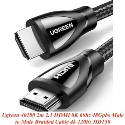 Ugreen UG40180HD150TK 2m 2.1 HDMI 8K 60hz 48Gpbs Male to Male Braided Cable 4k 120hz - HÀNG CHÍNH HÃNG