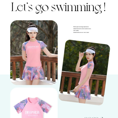  Đồ bơi nữ Hàn Quốc kín đáo, che bụng, tạo eo thon gồm áo tay ngắn và chân váy