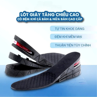 Lót giày tăng chiều cao tăng 5cm chất liệu Đệm Khí êm chân, thoáng khí Nguyên Bàn - Đen