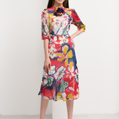 Đầm Nữ Midi Cổ Điển Đa Sắc Bo Eo Tôn Dáng Maxivic, La Mộc - LM72124