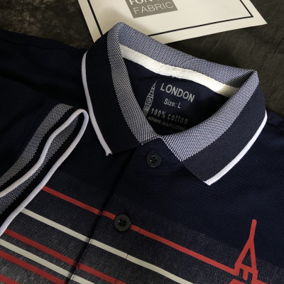 Áo Thun Nam Ngắn Tay Cổ Bẻ Họa Tiết Ngang Ngực Lịch Lãm Bắt Mắt - LZPS130