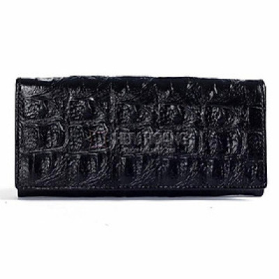 Bóp nữ da thật vân cá sấu Huy Hoàng 2 gấp vân lớn màu đen, nâu, vàng bò HC3116-17-18