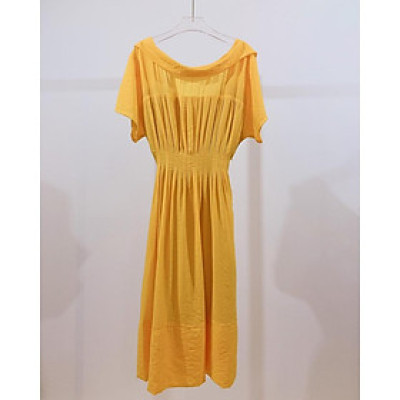 Baciami-Đầm Vàng Cổ Đổ Xếp Ly Eo