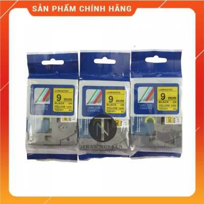 [Combo 5 hộp] Nhãn In đa lớp Tz2-621 - Đen nền vàng 9mm x 8m - Hàng nhập khẩu