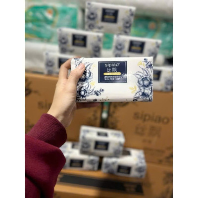 Gói Giấy Ăn Sipiao Hoa Xanh Đen 420 Tờ Siêu Dai