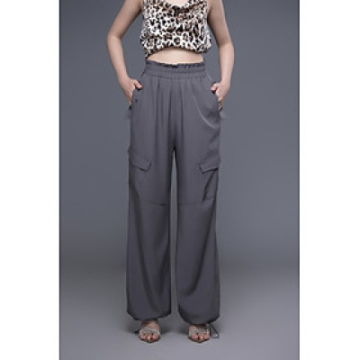 Quần nữ xen lụa xám đậm túi hộp rút ống 