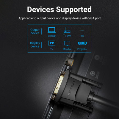 Cáp VGA Nam sang Nam với Dây dẫn đồng nguyên chất HD 1080P Lõi Ferrite kép cho Máy chiếu PC 10m