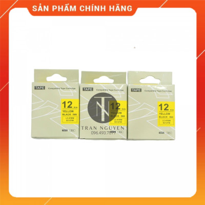 Nhãn in Tepra SC12YW (LC-4YBW) - Chữ đen nền vàng 12mm x 8m - Hàng nhập khẩu