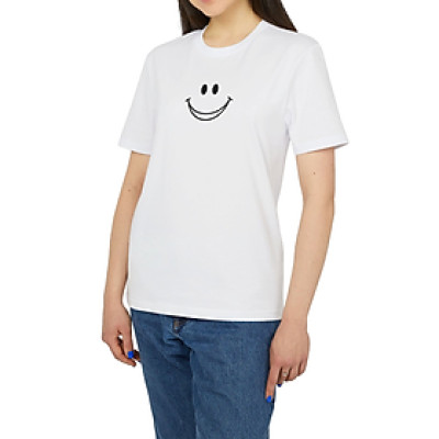 Áo Thun Nữ In Hình Miệng Cười Form Basic Tay Ngắn Cổ Tròn