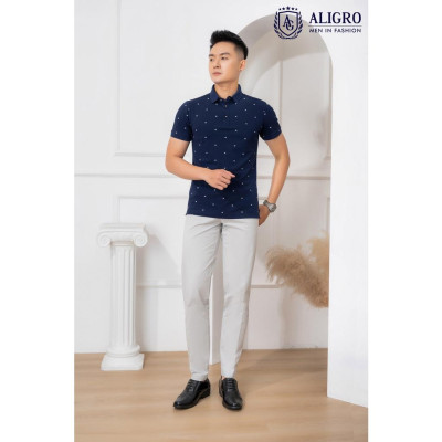 Áo polo cộc tay nam Aligro họa tiết màu navy ALGPLO63