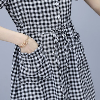 Đầm đũi nữ ngắn tay, họa tiết kẻ caro trẻ trung, 2 túi bên thời trang, đầm có dây rút eo tôn dáng NH174