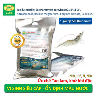 Combo 3 gói Men vi sinh xử lý nước ao hồ Cá Tôm - LASACHU. Làm trong nước, sạch nhớt đáy. Khử mùi hôi, chặn khí độc (NH3, N, NO2, H2S). Ức chế vi khuẩn gây hại. HSD: 2 năm