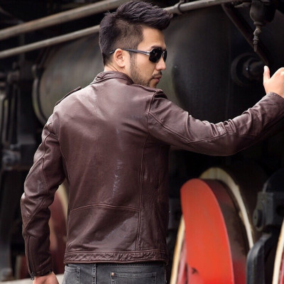 Áo Khoác Da Nam Lót Lông ShopN6 Phối Dây Kéo Nâu AKD15