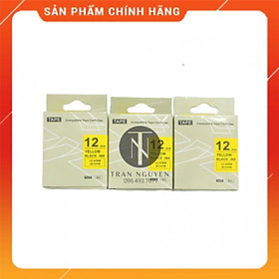 [Combo 3 hộp] Nhãn in Tepra SC12YW (LC-4YBW) - Chữ đen nền vàng 12mm x 8m - Hàng nhập khẩu