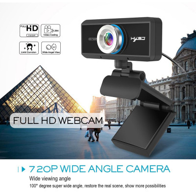 HXSJ S90 HD Webcam with Mic Manual Focus 720P Web Camera Video Call Camera with Privacy Cover for PC Laptop