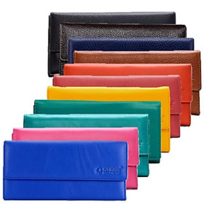 Bóp nữ Huy Hoàng da bò 3 gấp lửng màu da, đen, đỏ, hồng, nâu, xanh, xanh đậm, cam, xanh lá chuối, xanh dương, đỏ tươi, vàng, đỏ đô HT3125-26-27-28-29-30-39-40-59-60-64-65-67