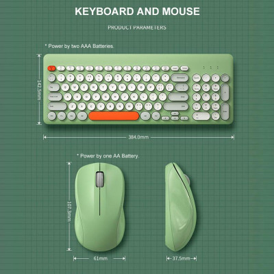 Bộ bàn phím tròn và chuột không dây BOW K221 2.4G Set 96 Key - xanh lá