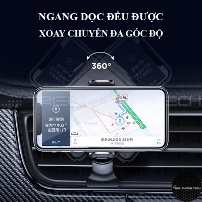 Giá Đỡ Điện Thoại Xe Hơi Ô Tô Hợp Kim Nhôm - Nút Ấn Thông Minh - Tư Do Xoay Chuyển 360 Độ - Kẹp Cánh Thông Gió Điều Hòa Hoặc Dùng Đế Hit Kèm Theo - Mini Nhỏ Gọn Tiện Lợi - Triều Cường Tech - Hàng Chính Hãng